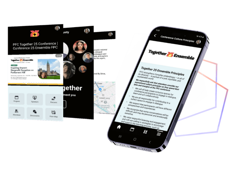 Image featuring screenshots and a smart phone displaying bilingual content