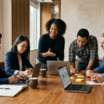 A group of people running an in person workshop training